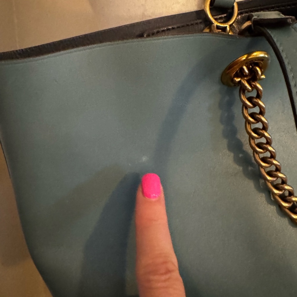 Coach Teal Leather Tote with Gold Chain - Picture 9 of 16